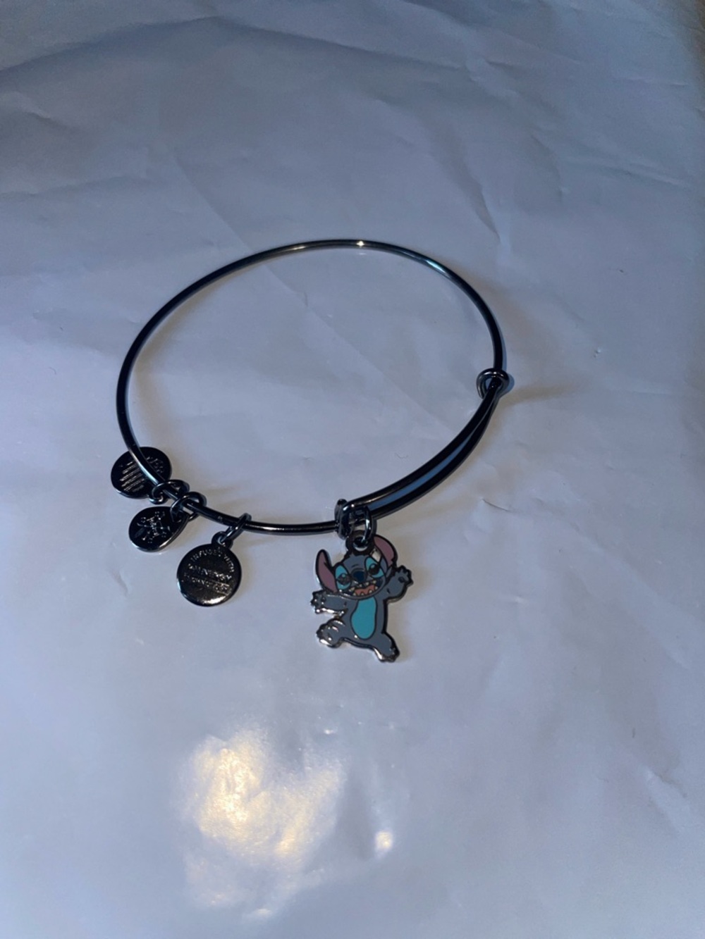 Disney Silver Bangle Bracelet with Blue and Pink Stitch Charm